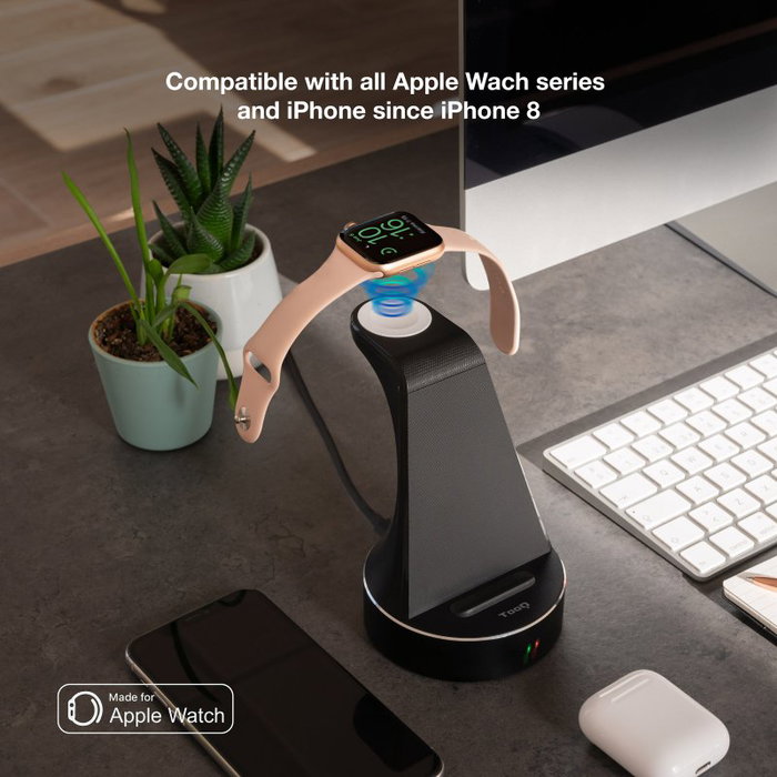 Tooq Base de Carga Inalámbrica para Apple Watch y iPhone/Smartphone - Negro